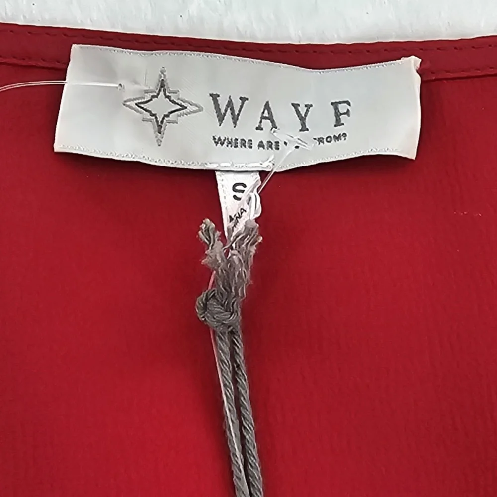 WAYF Red  Long Sleeved Feather-Trim Cropped Satin V-Neck Top Womens Size Small - Picture 3 of 11